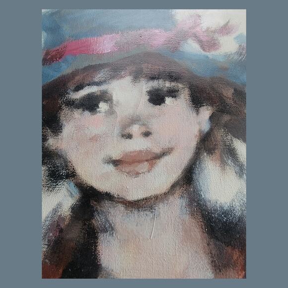 Vintage 1960s Koros Style Young Person In a Blue Hat, Unframed - Picture 3 of 6